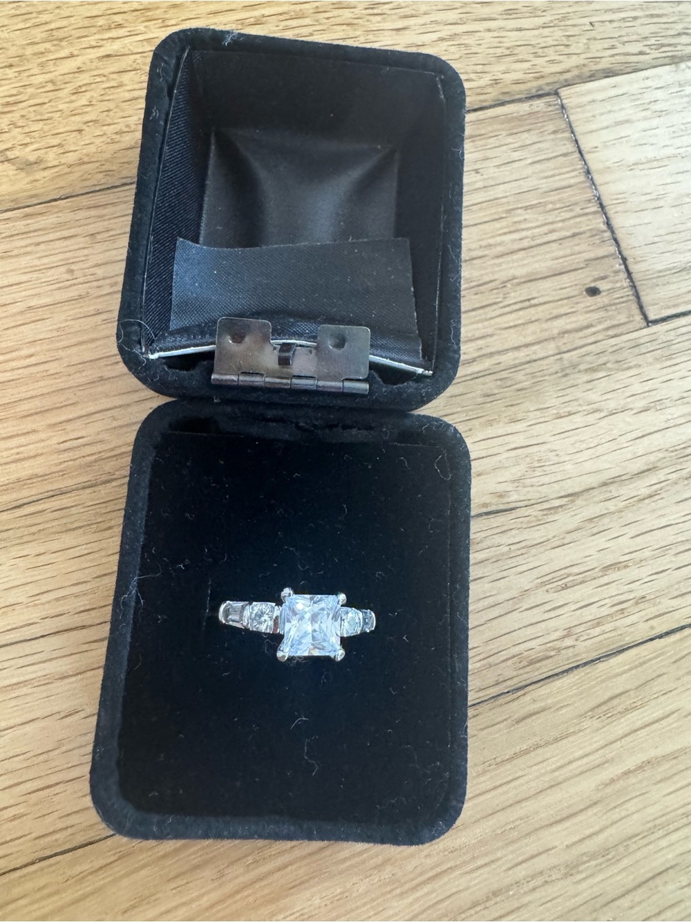 Platinum Silver Cubic Zirconia Crystal Princess Cut Wedding Ring Engagement Ring